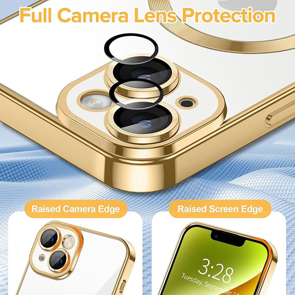 Funda MagSafe para Apple iPhone 14, Techsuit, Luxury Crystal, Dorada