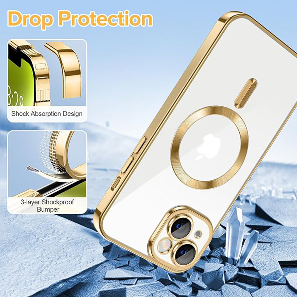 Funda MagSafe para Apple iPhone 14, Techsuit, Luxury Crystal, Dorada