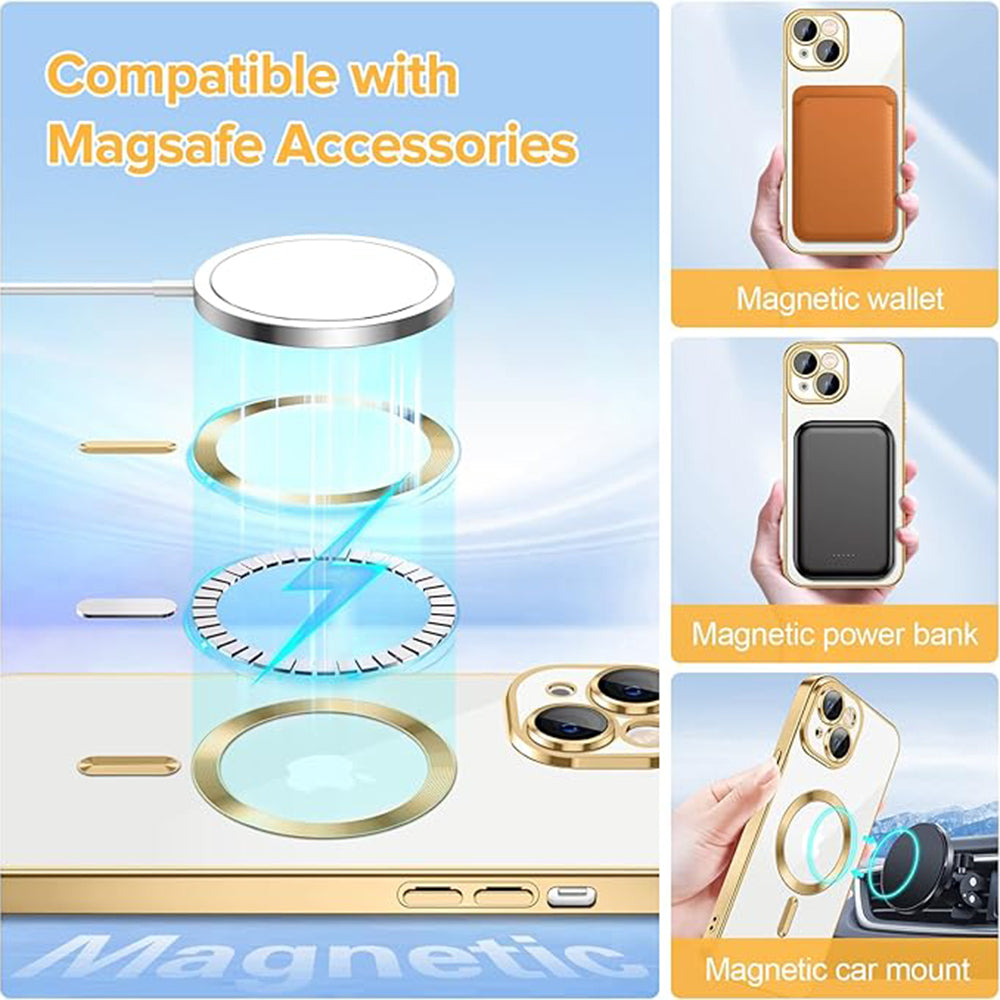 Funda MagSafe para Apple iPhone 14, Techsuit, Luxury Crystal, Dorada