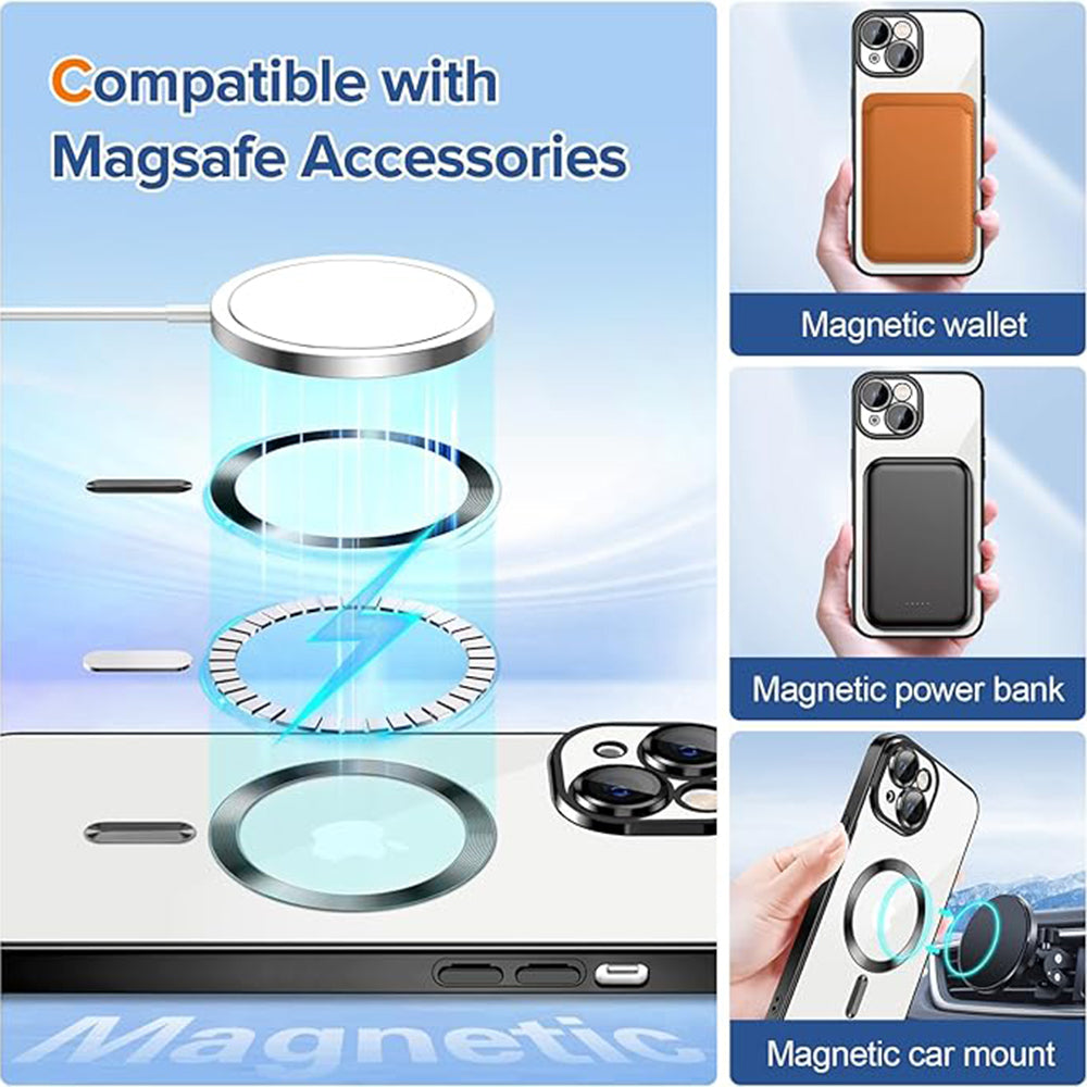 Funda MagSafe para Apple iPhone 14, Techsuit, Luxury Crystal, Negra