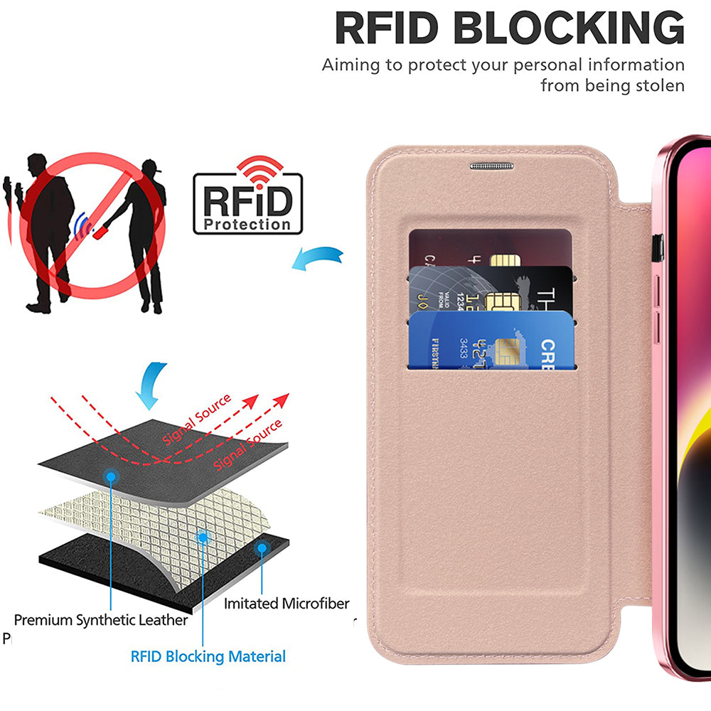 Funda MagSafe para Apple iPhone 14, Techsuit, SmartMag Book, Rosa