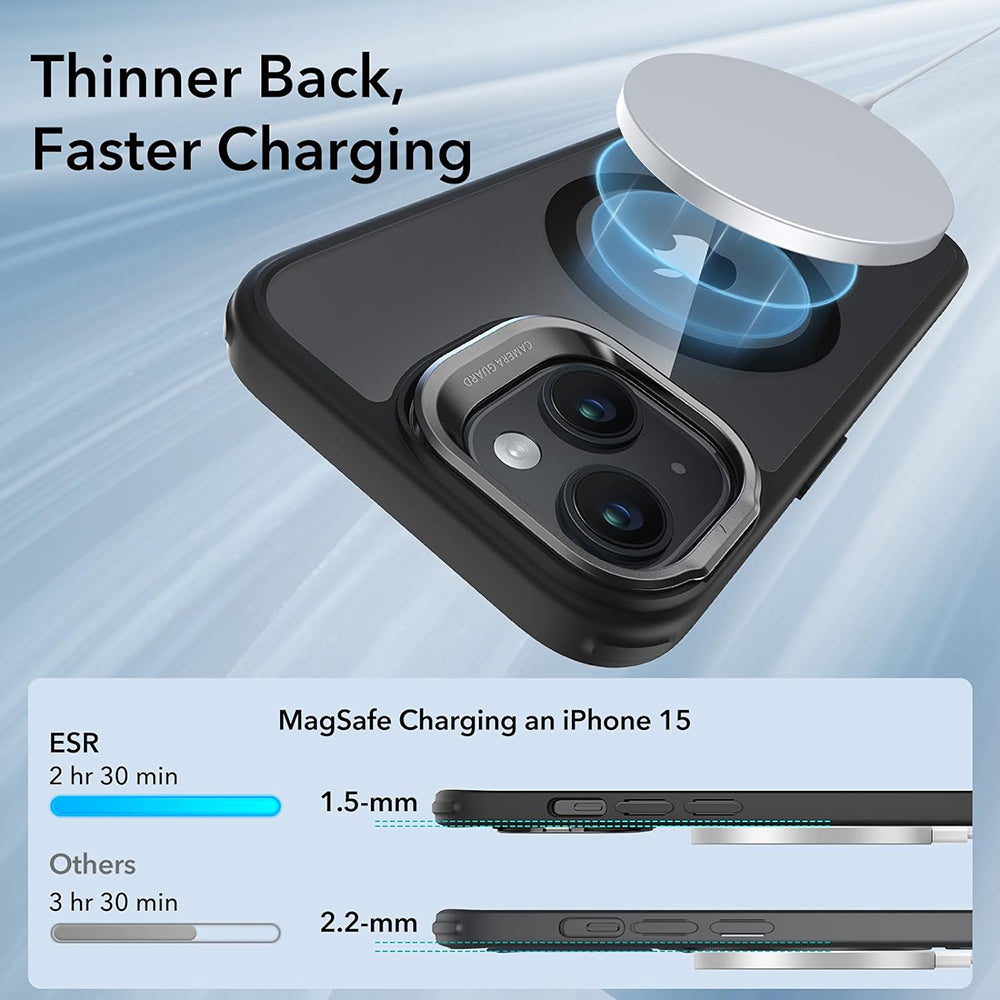 Funda MagSafe para Apple iPhone 15, ESR, Classic Hybrid Kickstand, Negra Transparente