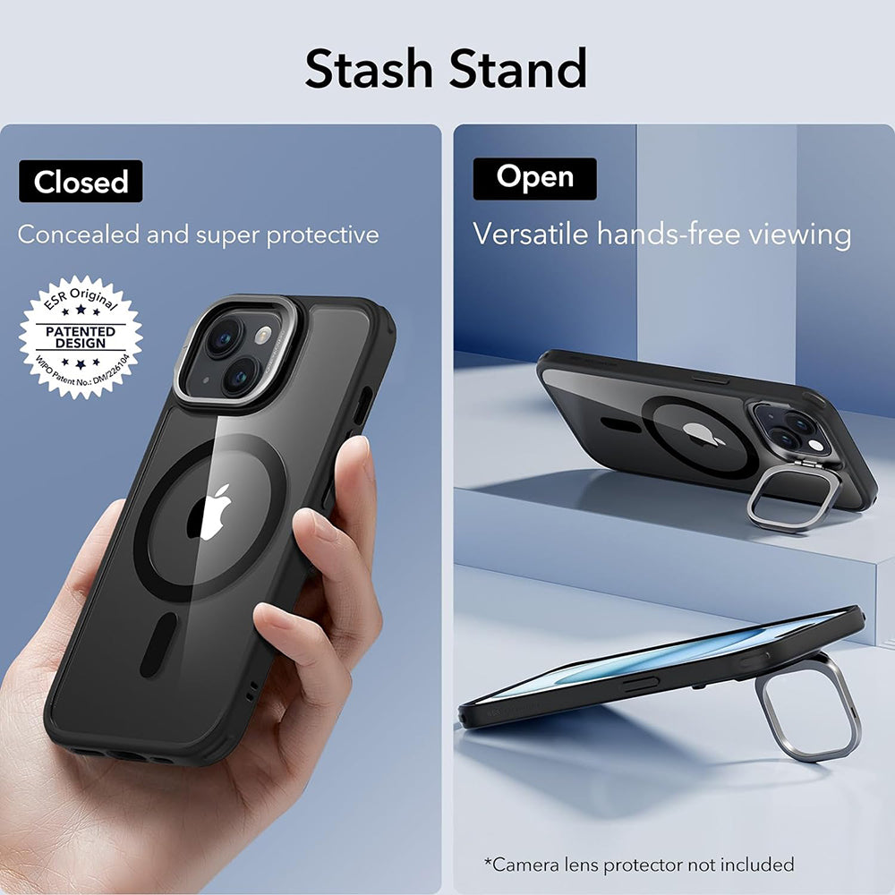Funda MagSafe para Apple iPhone 15, ESR, Classic Hybrid Kickstand, Negra Transparente
