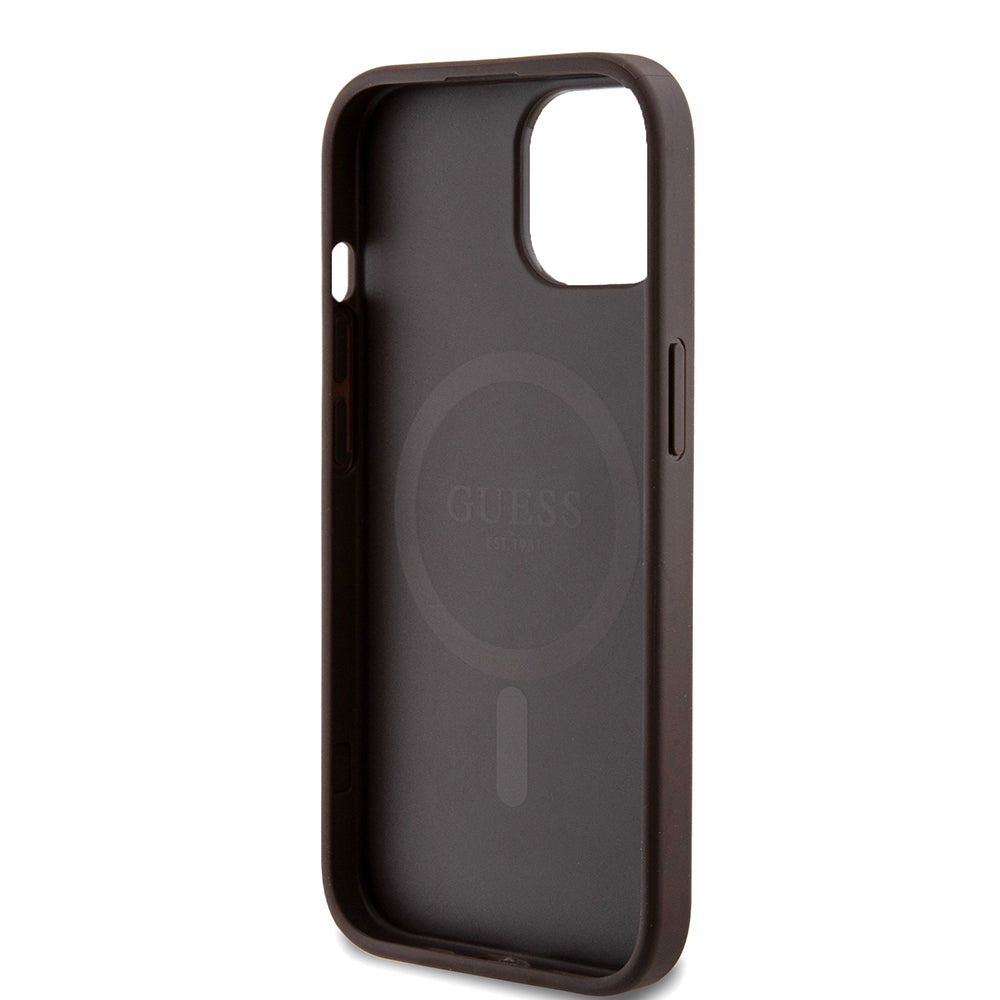 Funda MagSafe para Apple iPhone 15, Guess, Colección 4G, Marrón