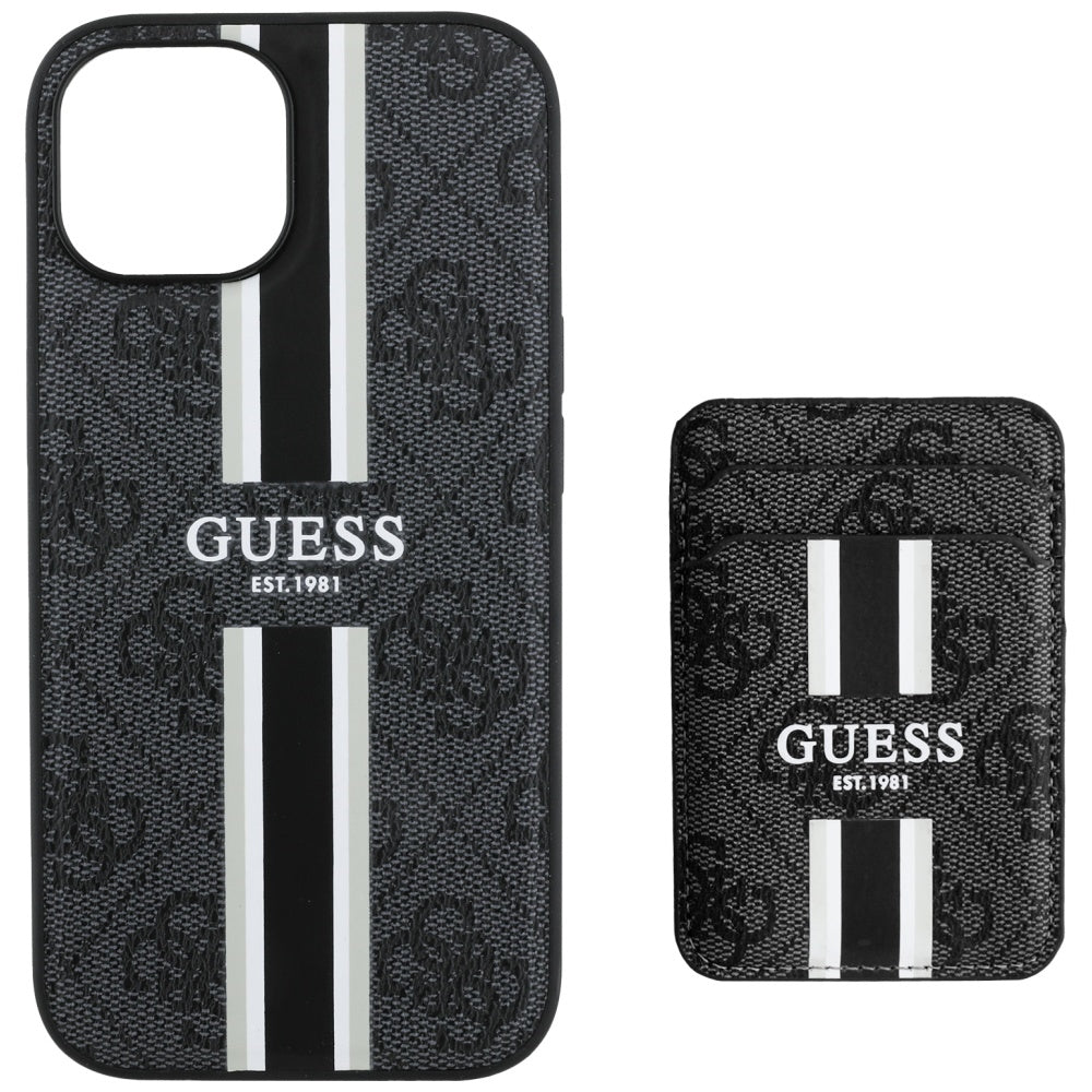 Funda MagSafe para Apple iPhone 15, Guess, Cardslot 4G Stripes, Negra