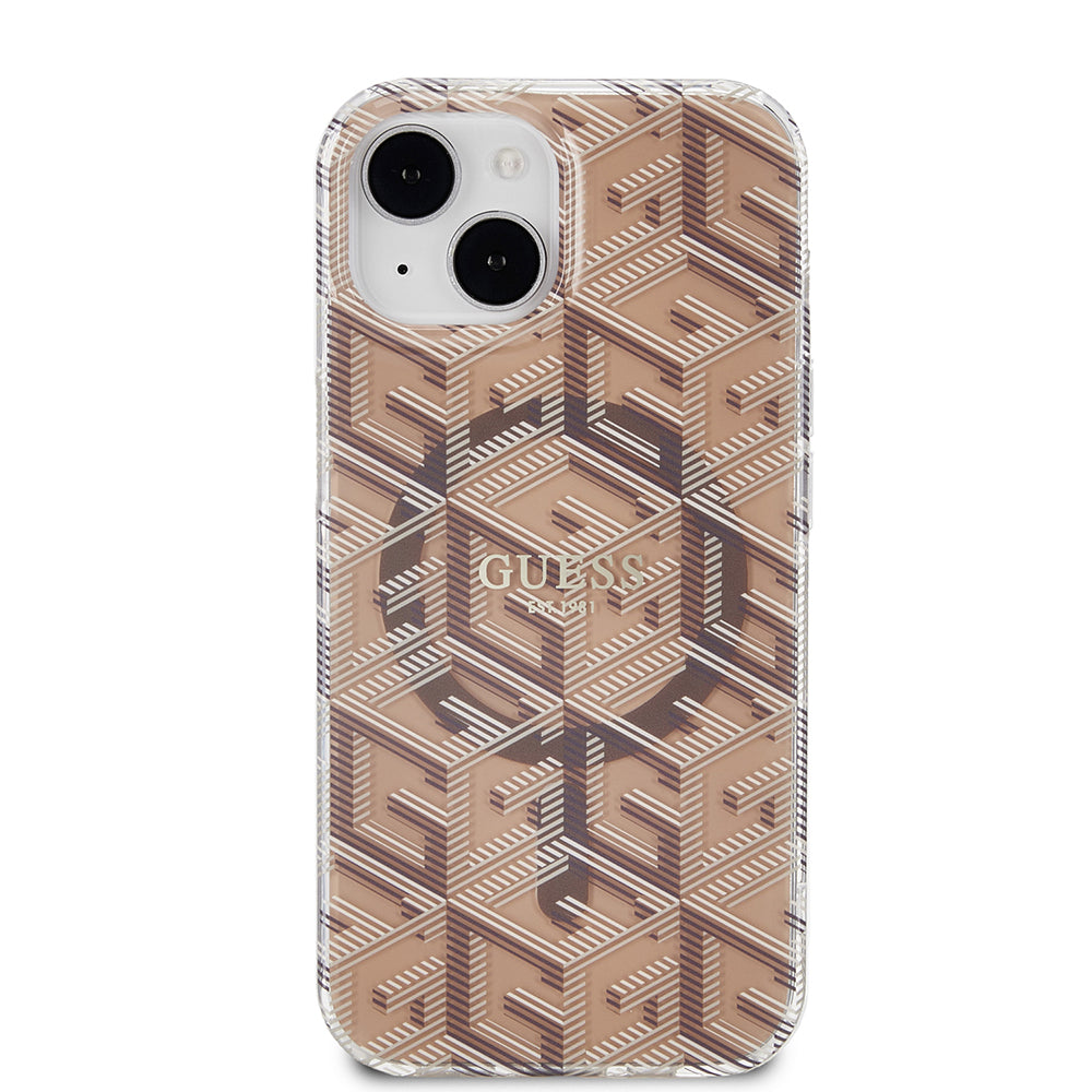 Funda MagSafe para Apple iPhone 15, Guess, IML Gcube, Marrón