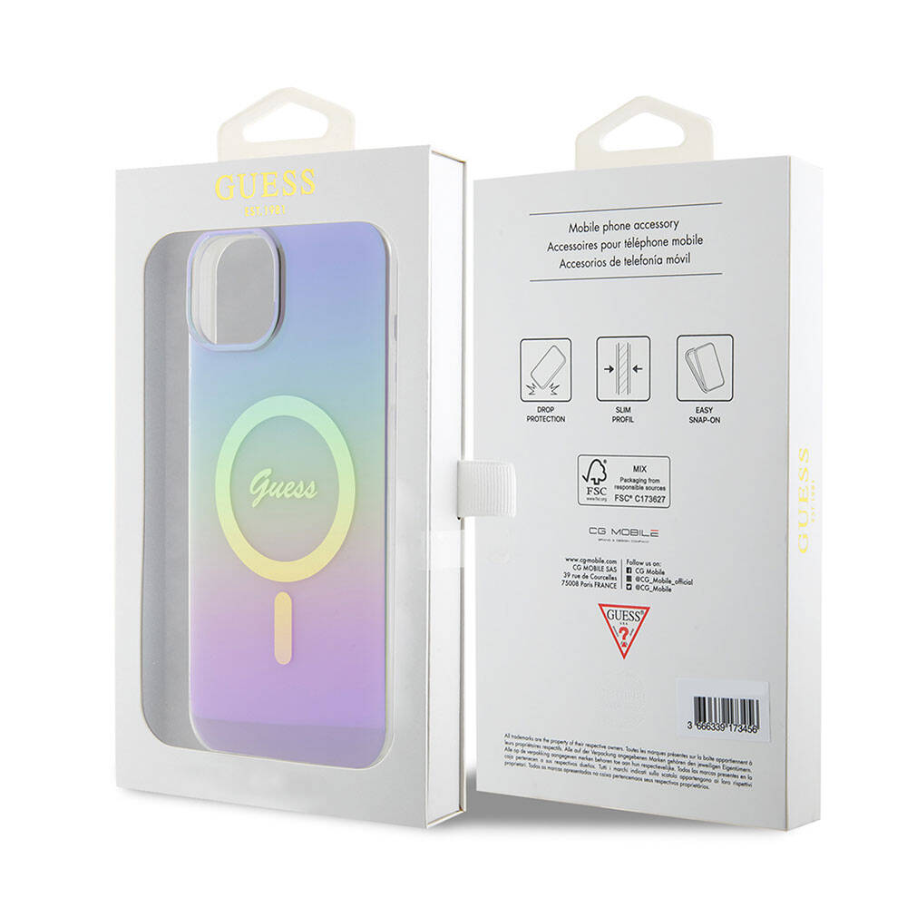 Funda MagSafe para Apple iPhone 15, Guess, IML Iridescente, Morado