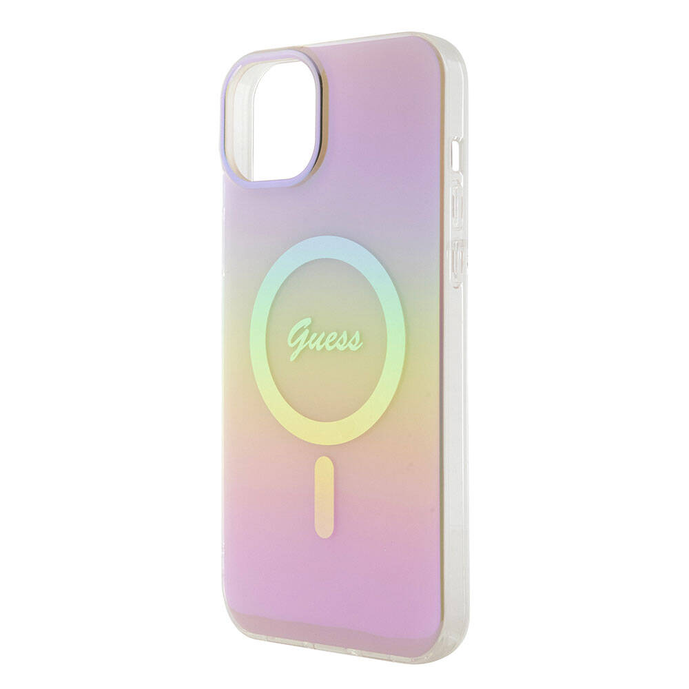 Funda MagSafe para Apple iPhone 15, Guess, IML Iridescent Script, Rosa GUHMP15SHITSP