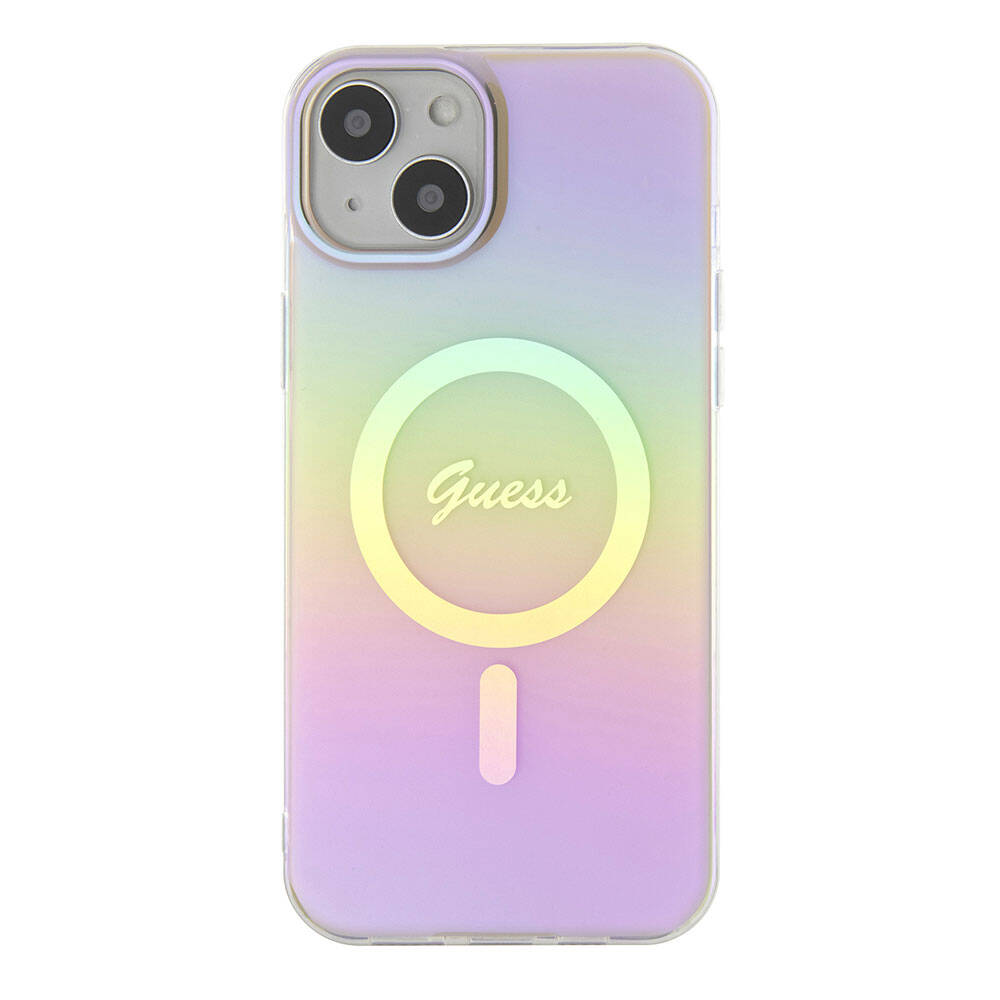 Funda MagSafe para Apple iPhone 15, Guess, IML Iridescent Script, Rosa GUHMP15SHITSP