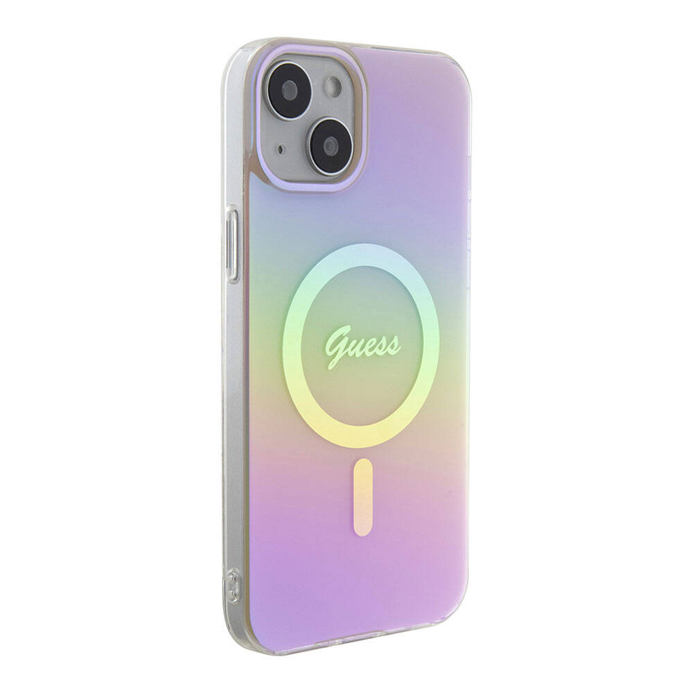 Funda MagSafe para Apple iPhone 15, Guess, IML Iridescent Script, Rosa GUHMP15SHITSP