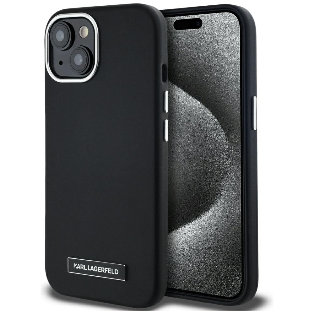 Funda MagSafe para Apple iPhone 15, Karl Lagerfeld, FW Metal Plate, Negra