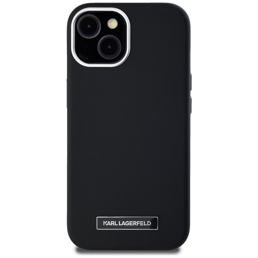 Funda MagSafe para Apple iPhone 15, Karl Lagerfeld, FW Metal Plate, Negra