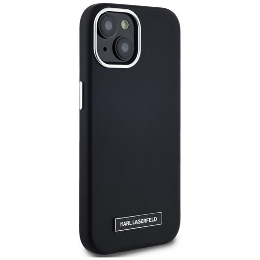 Funda MagSafe para Apple iPhone 15, Karl Lagerfeld, FW Metal Plate, Negra