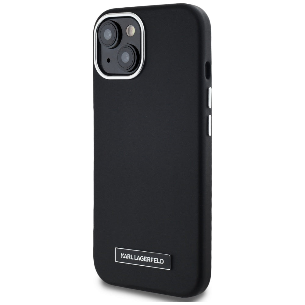 Funda MagSafe para Apple iPhone 15, Karl Lagerfeld, FW Metal Plate, Negra
