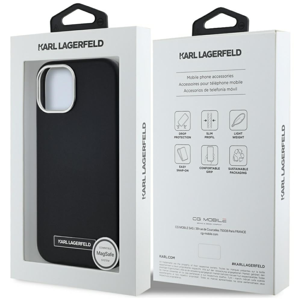 Funda MagSafe para Apple iPhone 15, Karl Lagerfeld, FW Metal Plate, Negra