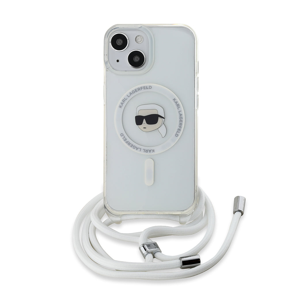 Funda MagSafe para Apple iPhone 15, Karl Lagerfeld, IML Crossbody Karl's Head, Transparente