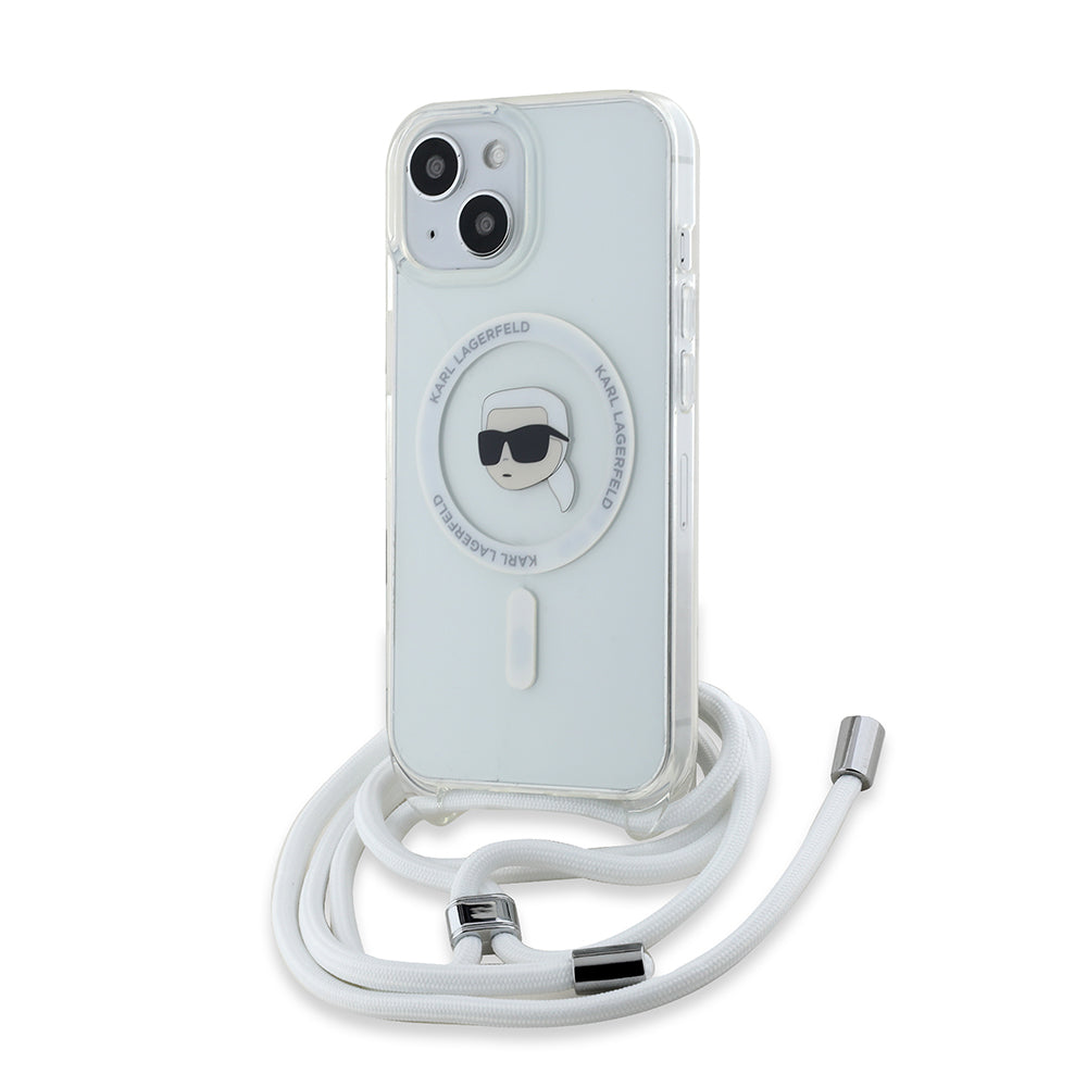 Funda MagSafe para Apple iPhone 15, Karl Lagerfeld, IML Crossbody Karl's Head, Transparente