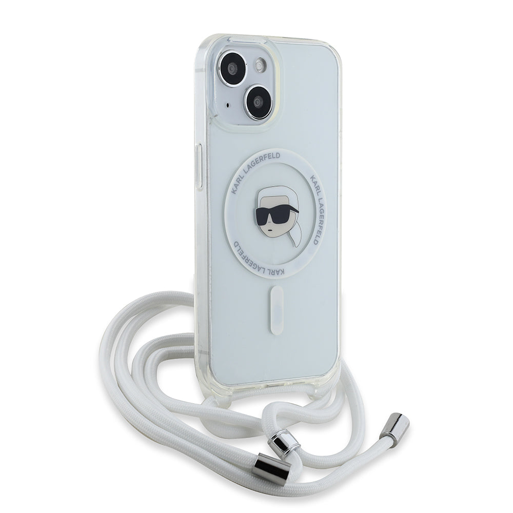 Funda MagSafe para Apple iPhone 15, Karl Lagerfeld, IML Crossbody Karl's Head, Transparente