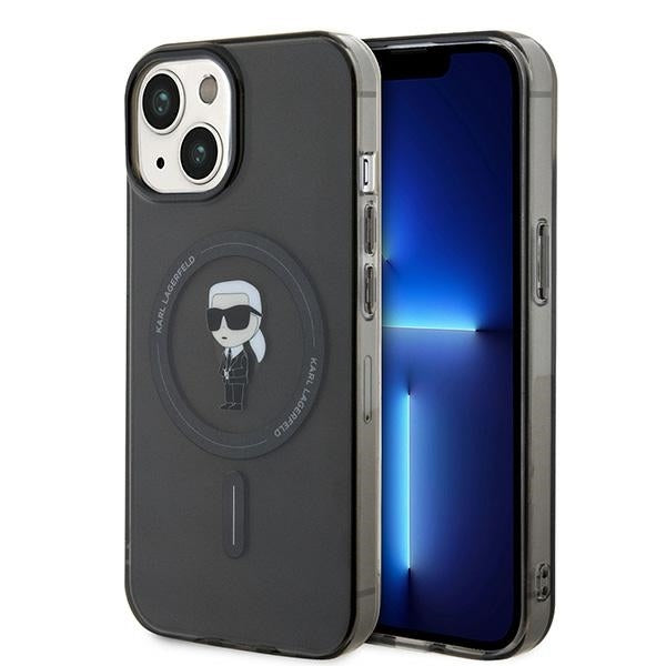 Funda MagSafe para Apple iPhone 15, Karl Lagerfeld, IML Ikonik Karl, Negra