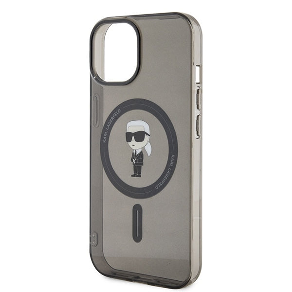 Funda MagSafe para Apple iPhone 15, Karl Lagerfeld, IML Ikonik Karl, Negra
