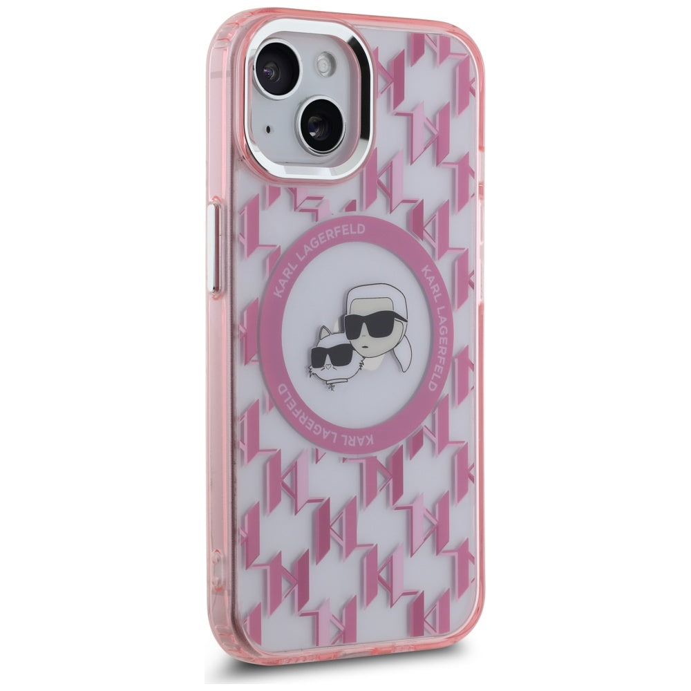 Funda MagSafe para Apple iPhone 15, Karl Lagerfeld, IML Monograma Karl & Choupette's Heads, Rosa