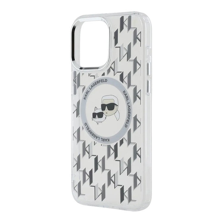 Funda MagSafe para Apple iPhone 15, Karl Lagerfeld, IML Monograma Karl & Cabezas de Choupette, Transparente