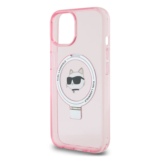 Funda MagSafe para Apple iPhone 15, Karl Lagerfeld, Ring Stand Choupette's Head, Rosa