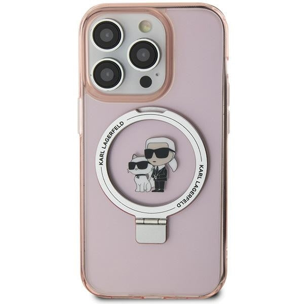 Funda MagSafe para Apple iPhone 15, Karl Lagerfeld, Ring Stand Karl & Choupette, Rosa