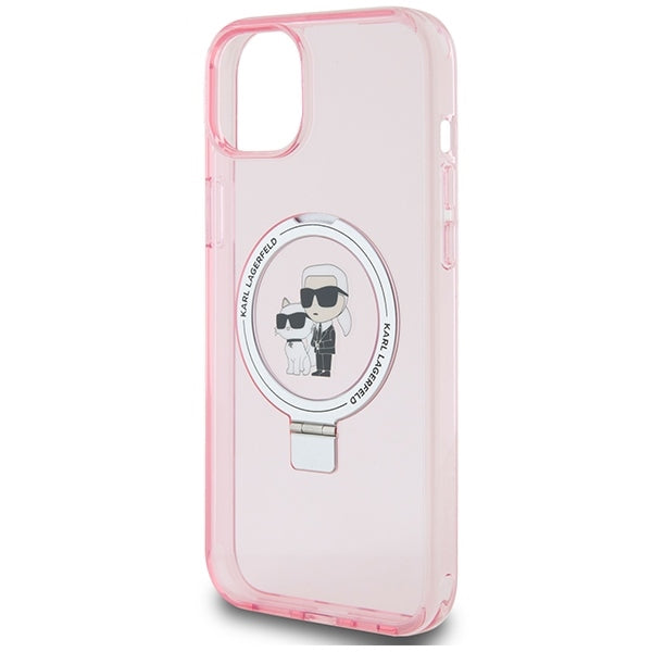 Funda MagSafe para Apple iPhone 15, Karl Lagerfeld, Ring Stand Karl & Choupette, Rosa