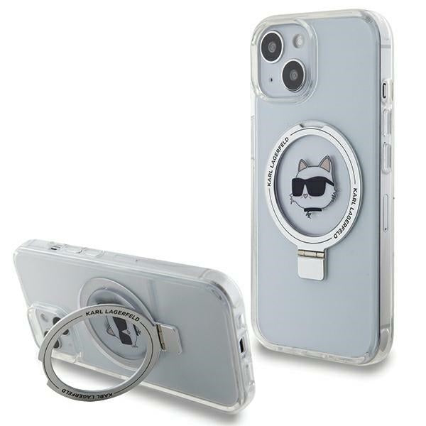 Funda MagSafe para Apple iPhone 15 Plus / 14 Plus, Karl Lagerfeld, Ring Stand Choupette's Head, Blanca