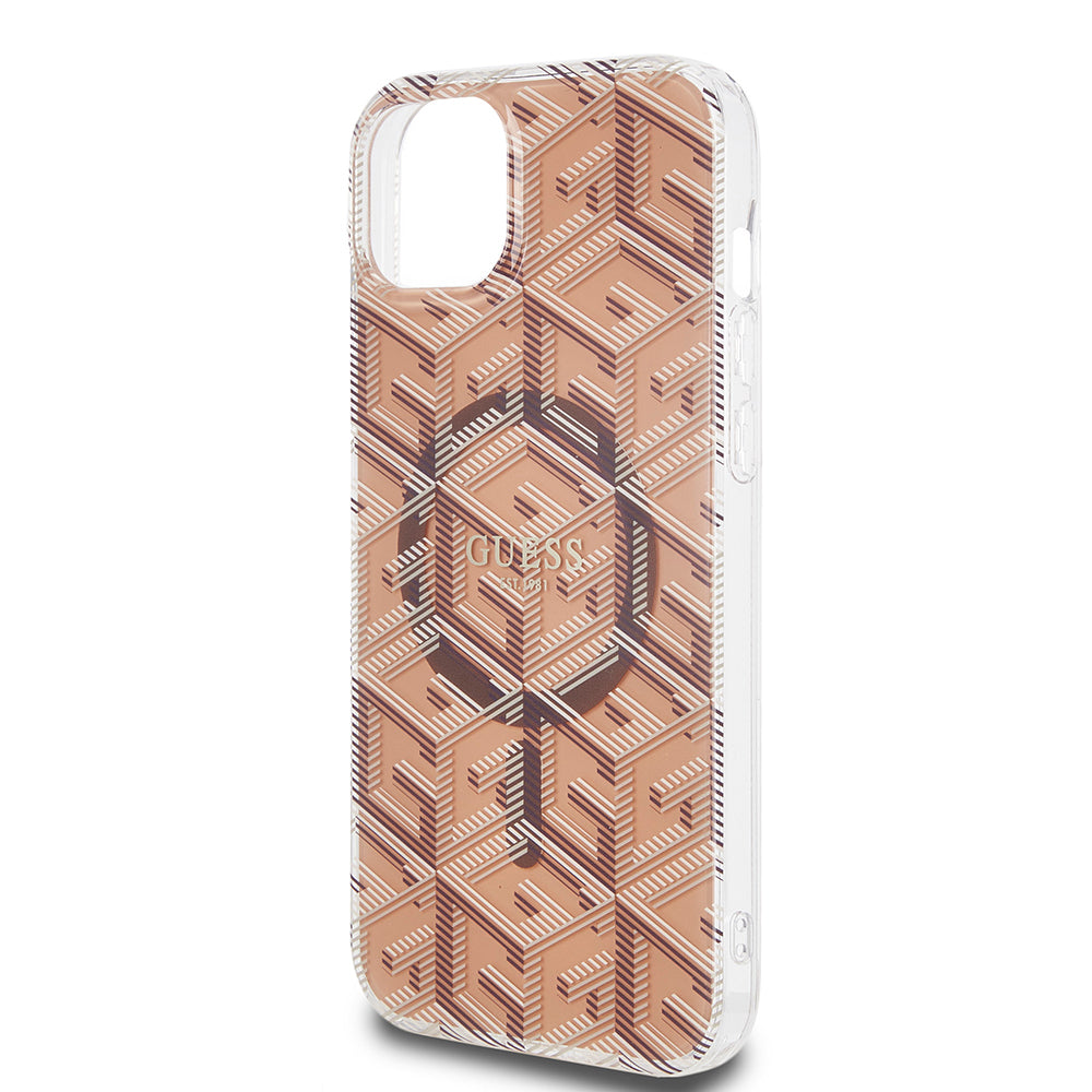 Funda MagSafe para Apple iPhone 15 Plus, Guess, IML Gcube, Marrón