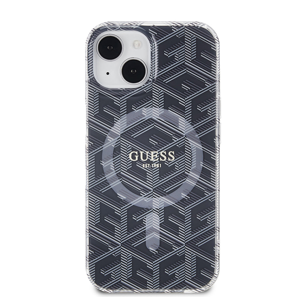 Funda MagSafe para Apple iPhone 15 Plus, Guess, IML Gcube, Negra