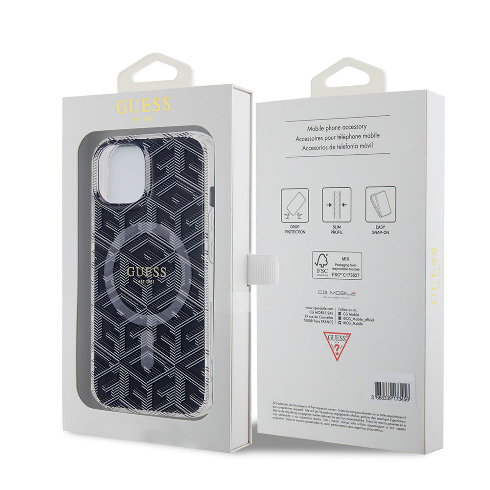 Funda MagSafe para Apple iPhone 15 Plus, Guess, IML Gcube, Negra