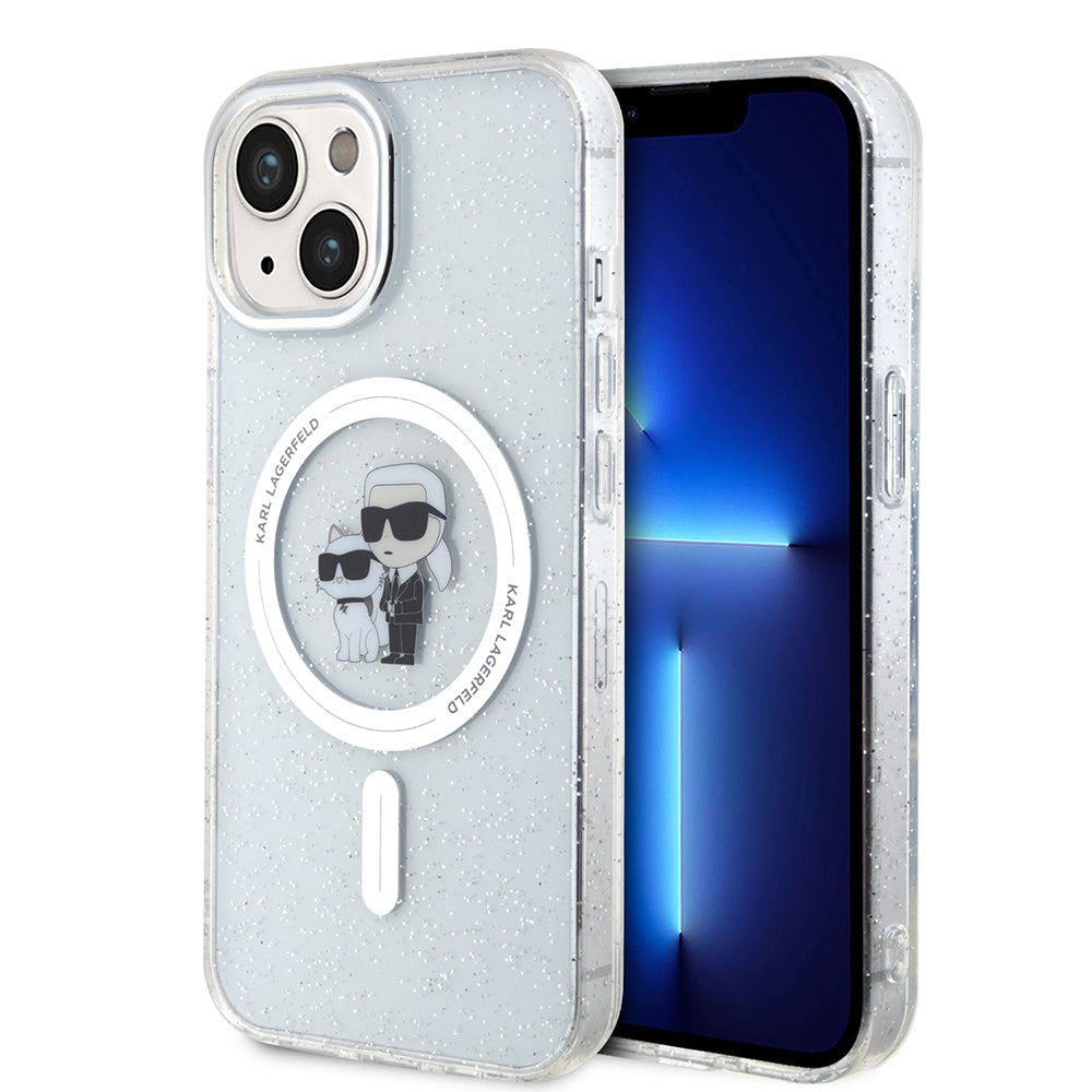 Funda MagSafe para Apple iPhone 15 Plus, Karl Lagerfeld, Glitter Karl & Choupette, Transparente