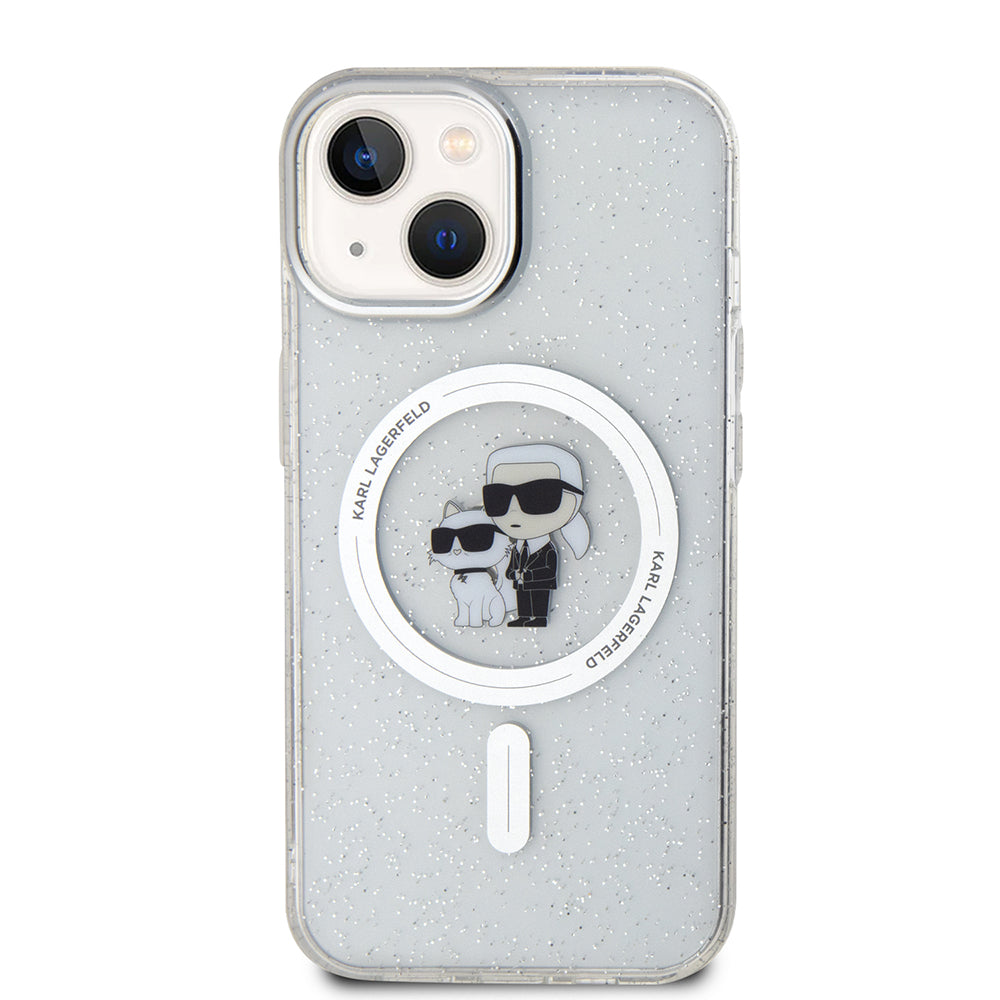 Funda MagSafe para Apple iPhone 15 Plus, Karl Lagerfeld, Glitter Karl & Choupette, Transparente