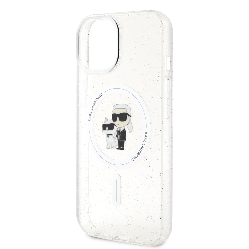 Funda MagSafe para Apple iPhone 15 Plus, Karl Lagerfeld, Glitter Karl & Choupette, Transparente