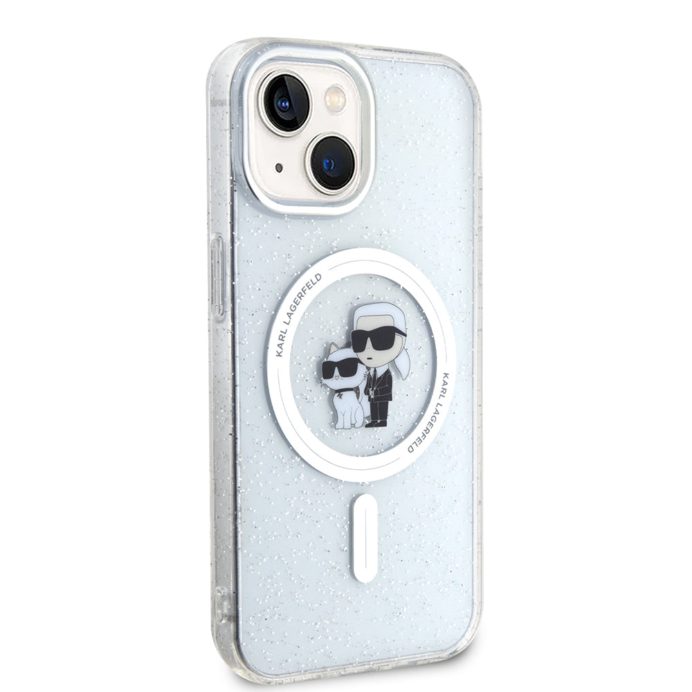 Funda MagSafe para Apple iPhone 15 Plus, Karl Lagerfeld, Glitter Karl & Choupette, Transparente