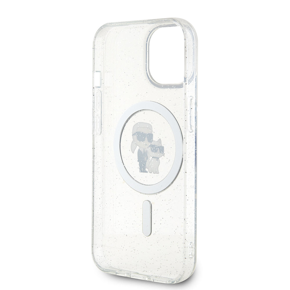 Funda MagSafe para Apple iPhone 15 Plus, Karl Lagerfeld, Glitter Karl & Choupette, Transparente