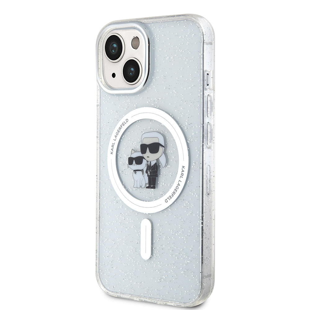 Funda MagSafe para Apple iPhone 15 Plus, Karl Lagerfeld, Glitter Karl & Choupette, Transparente