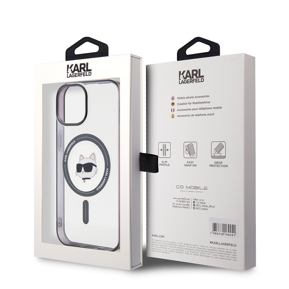 Funda MagSafe para Apple iPhone 15 Plus, Karl Lagerfeld, IML Choupette's Head, Transparente