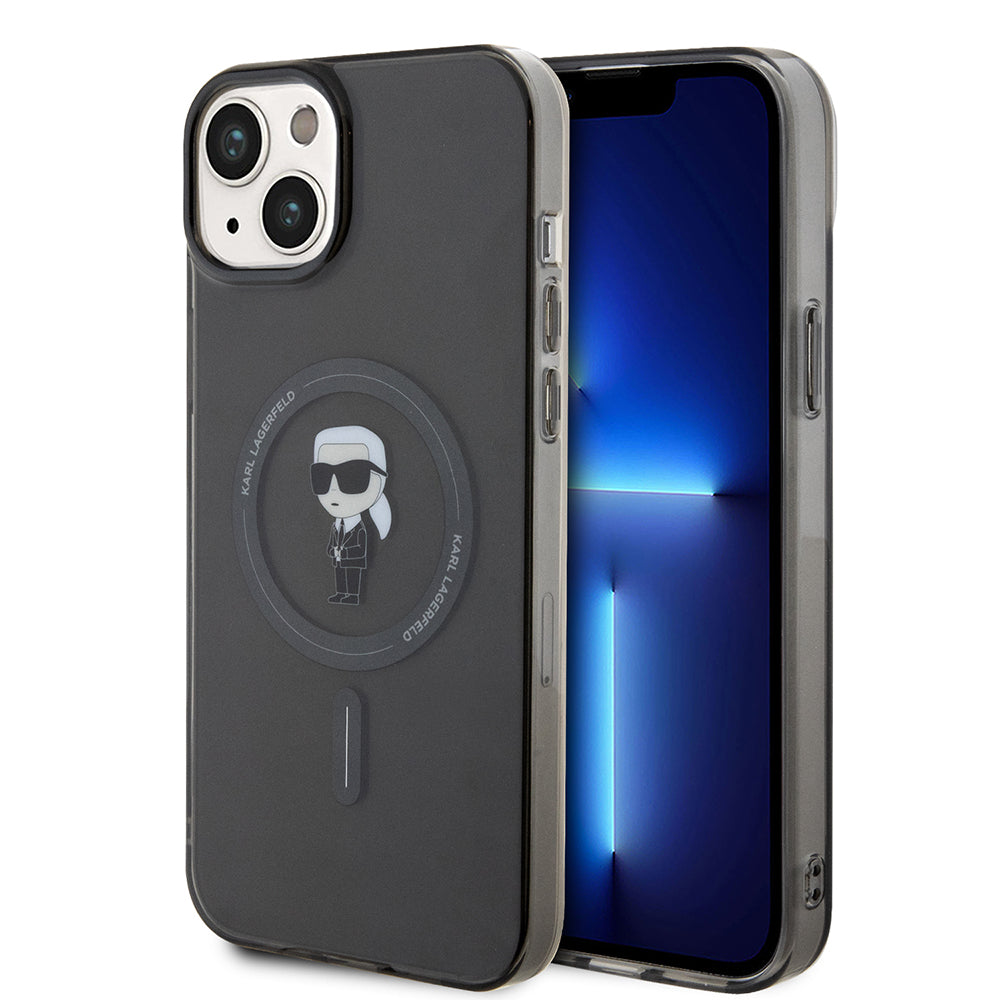 Funda MagSafe para Apple iPhone 15 Plus, Karl Lagerfeld, IML Ikonik Karl, Negra