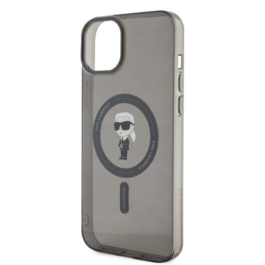Funda MagSafe para Apple iPhone 15 Plus, Karl Lagerfeld, IML Ikonik Karl, Negra