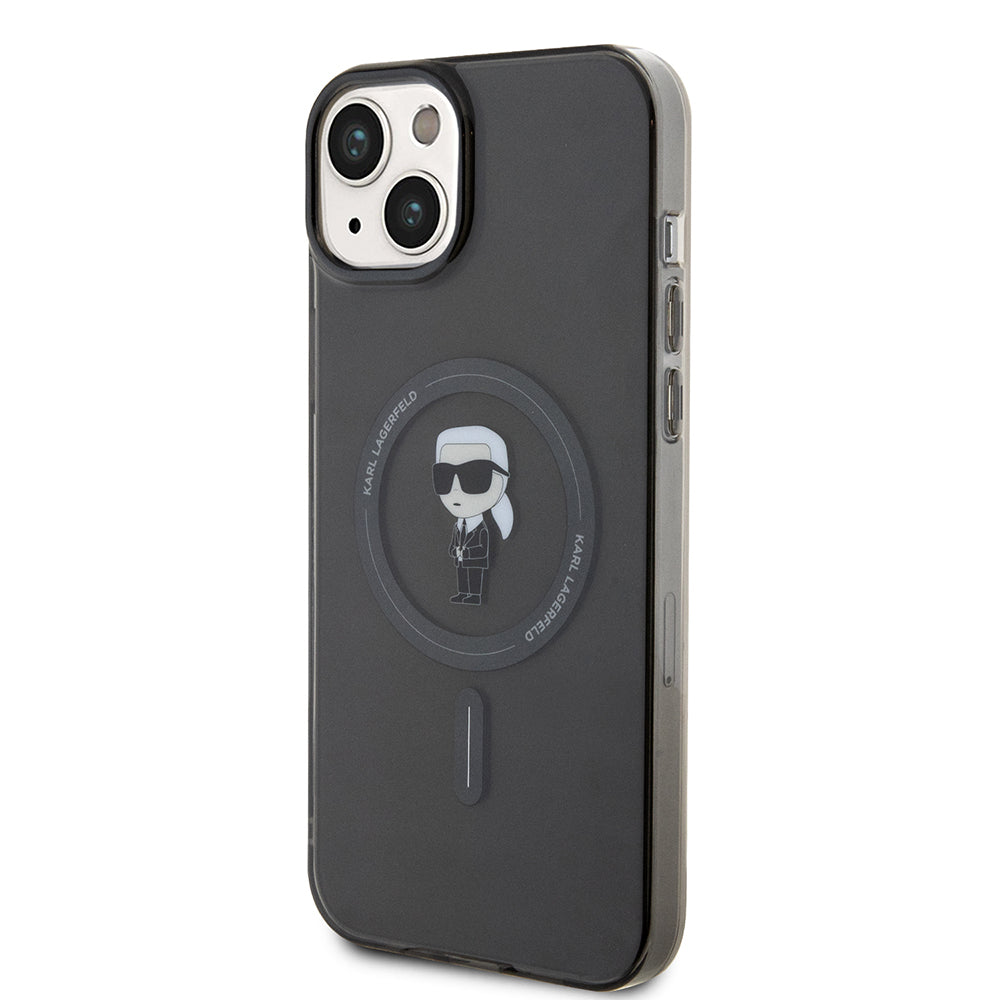 Funda MagSafe para Apple iPhone 15 Plus, Karl Lagerfeld, IML Ikonik Karl, Negra