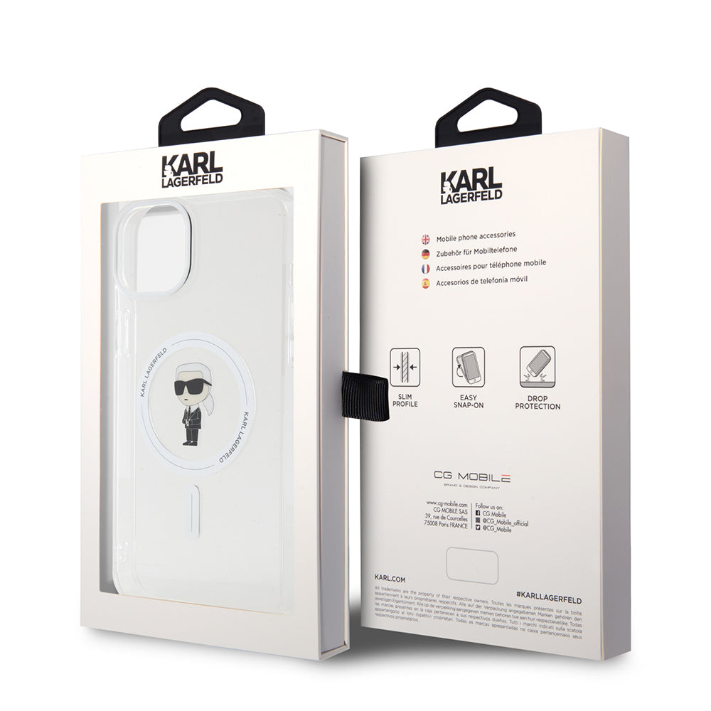 Funda MagSafe para Apple iPhone 15 Plus, Karl Lagerfeld, IML Ikonik Karl, Transparente