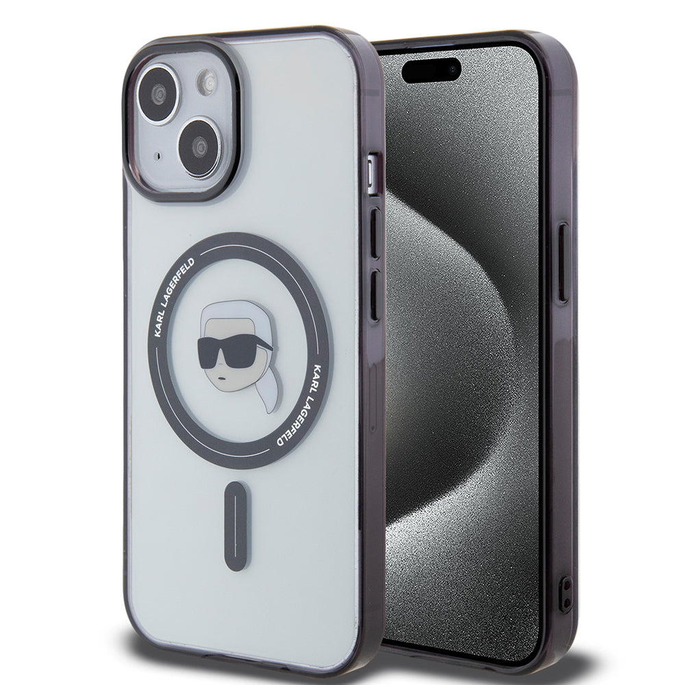 Funda MagSafe para Apple iPhone 15 Plus, Karl Lagerfeld, IML Karl's Head, Transparente