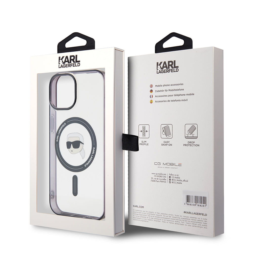 Funda MagSafe para Apple iPhone 15 Plus, Karl Lagerfeld, IML Karl's Head, Transparente