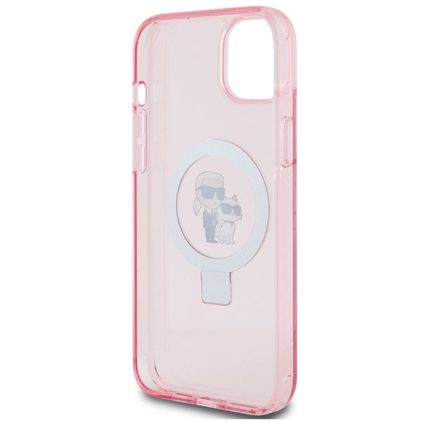 Funda MagSafe para Apple iPhone 15 Plus, Karl Lagerfeld, Ring Stand Karl & Choupette, Rosa