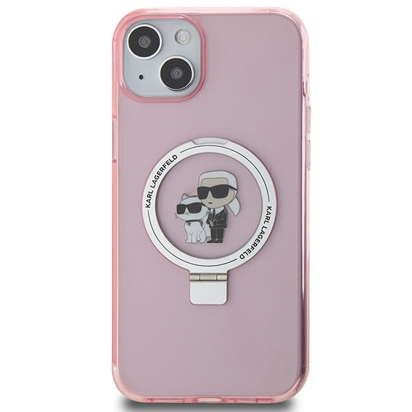 Funda MagSafe para Apple iPhone 15 Plus, Karl Lagerfeld, Ring Stand Karl & Choupette, Rosa