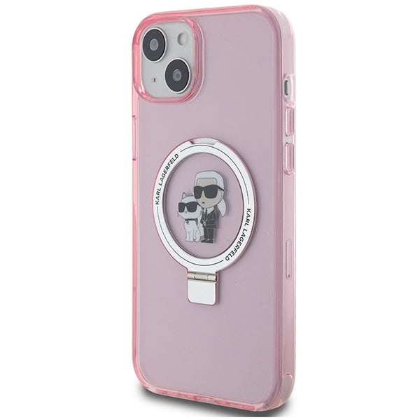 Funda MagSafe para Apple iPhone 15 Plus, Karl Lagerfeld, Ring Stand Karl & Choupette, Rosa