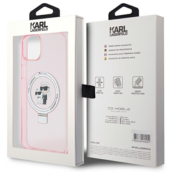 Funda MagSafe para Apple iPhone 15 Plus, Karl Lagerfeld, Ring Stand Karl & Choupette, Rosa